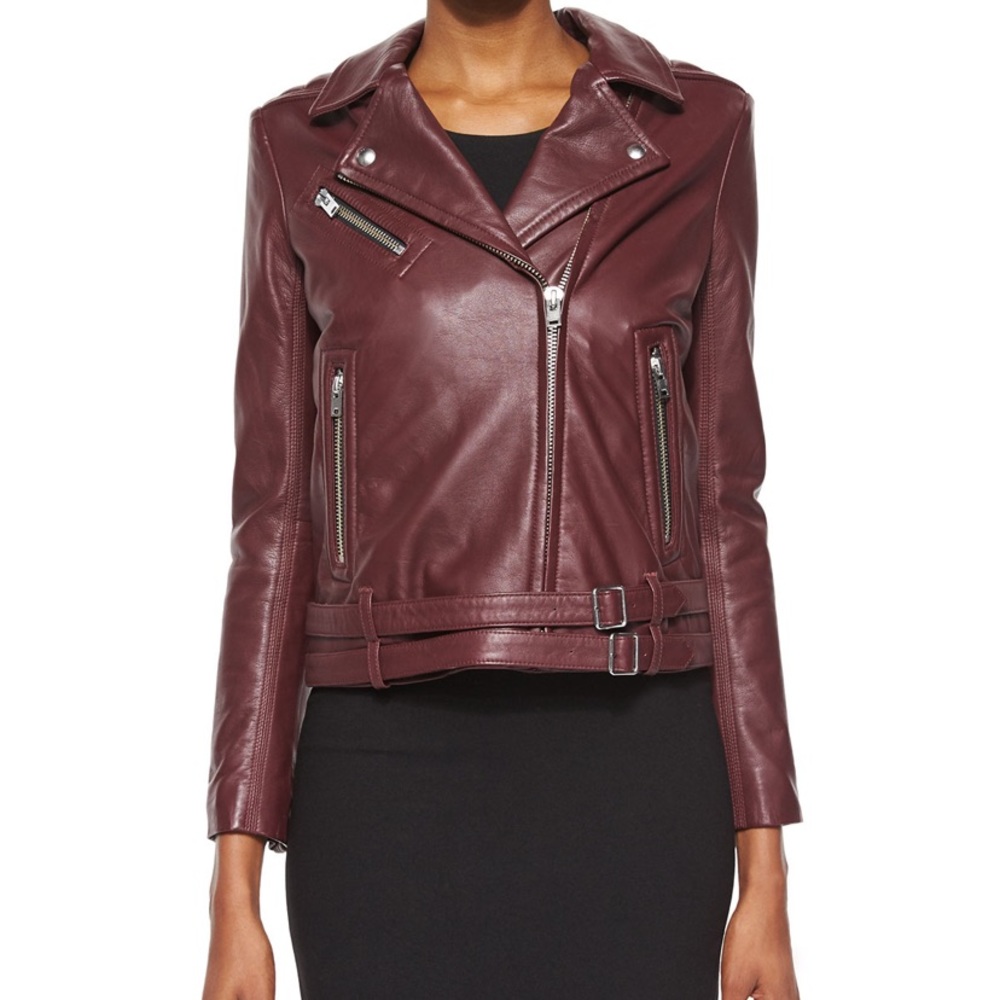 Iro Jone Lambskin Leather Jacket, Burgundy Size 40